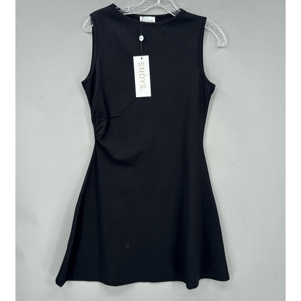 SNDYS Dress Large Black Sleeveless A Line Tank Mini Stretch Knit Minimalist NWT